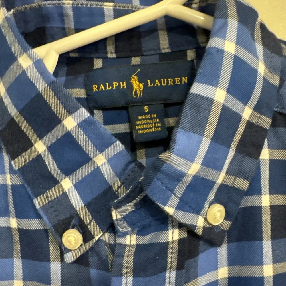 Ralph Lauren Boys Button Up Shirt Cotton Blue Plaid Sz 5‎ Long Sleeve